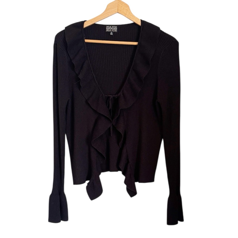Major Label Group Y2K Black Knit Ruffled Tie-front Whimsygoth Cardigan size XL